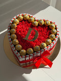 Box cœur fleurs chocolat + initiale